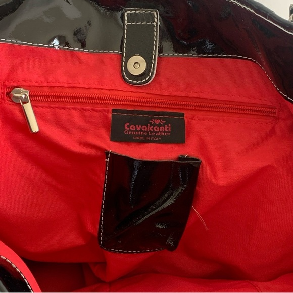 Cavalcanti Genuine Black Patent Leather Shoulder Bag Quilt Made In Italy Large - Picture 16 of 16